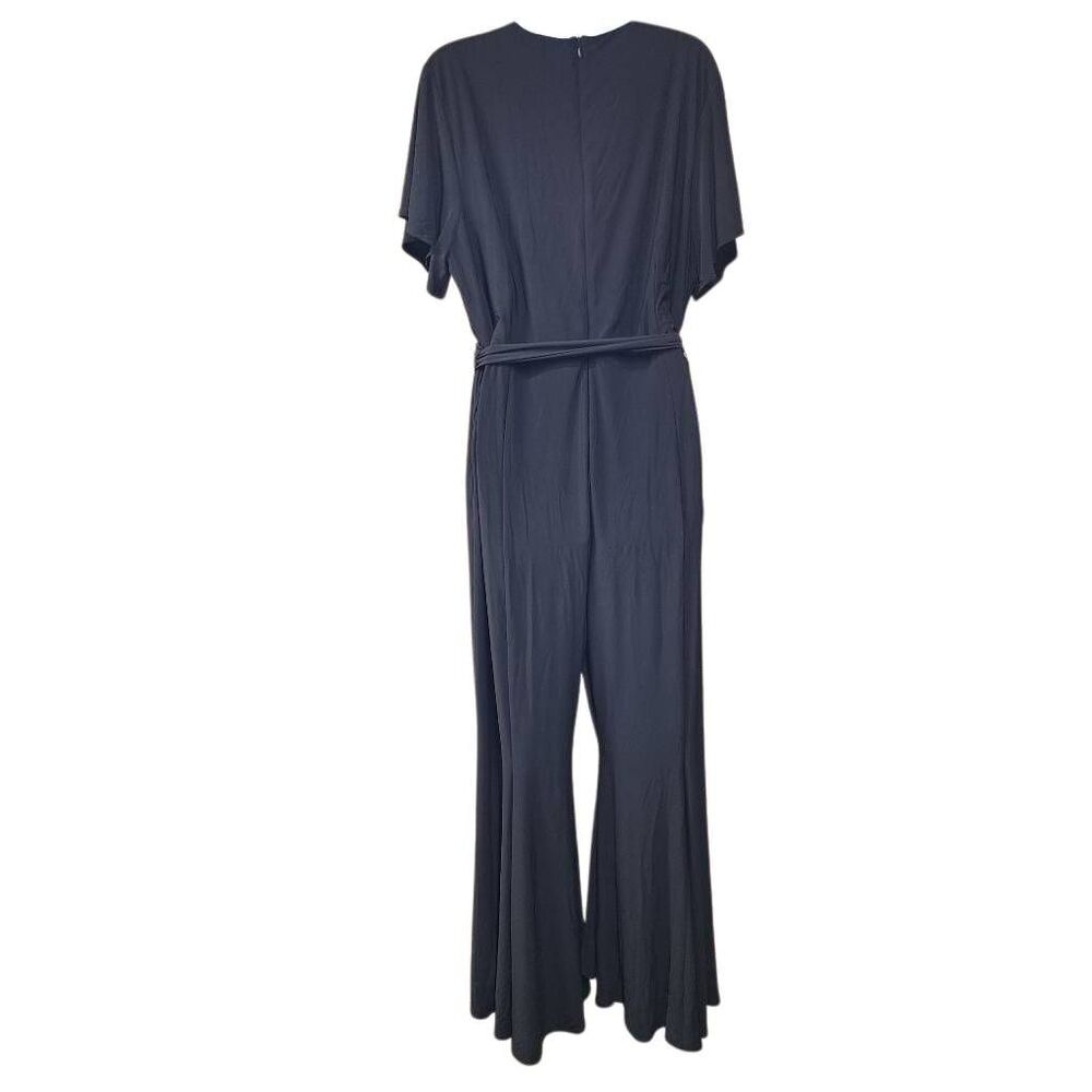 Cato Black Wide Leg Jumpsuit Women's 18/20W Belted Flutter Sleeve Stretch - Picture 3 of 7